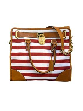 NWT Michael Kors Hamilton Canvas Red/White Stripe Large Tote Bag
